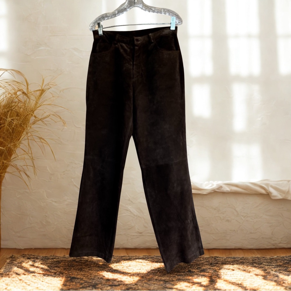 Brandon Thomas 100% leather/suede pants Chocolate Brown Straight Leg size 8